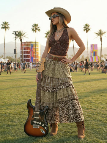 Urban Revivo Tiered A-Line Maxi Skirts-Multicolor