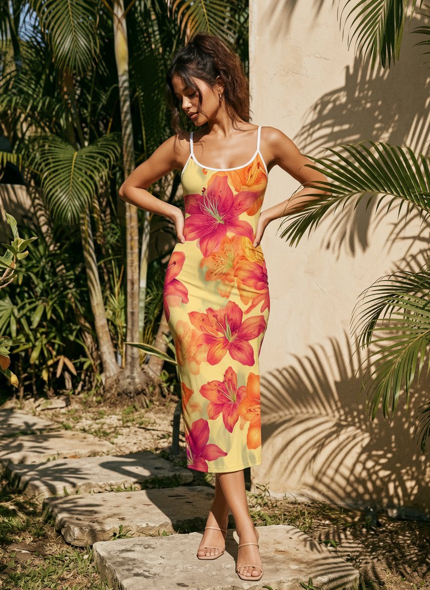 CAPRI Floral Print Sleeveless Bodycon Midi Dress