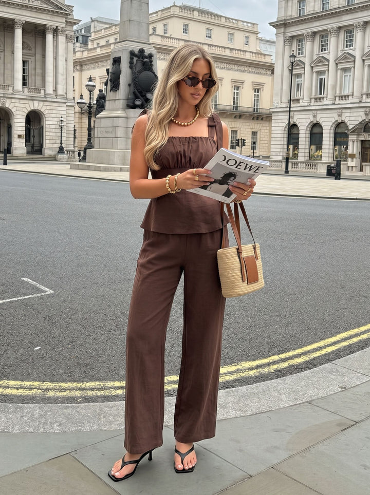 Chic Ruched Linen Pant Set