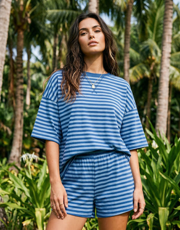 Oversized Striped Lounge Shorts Set