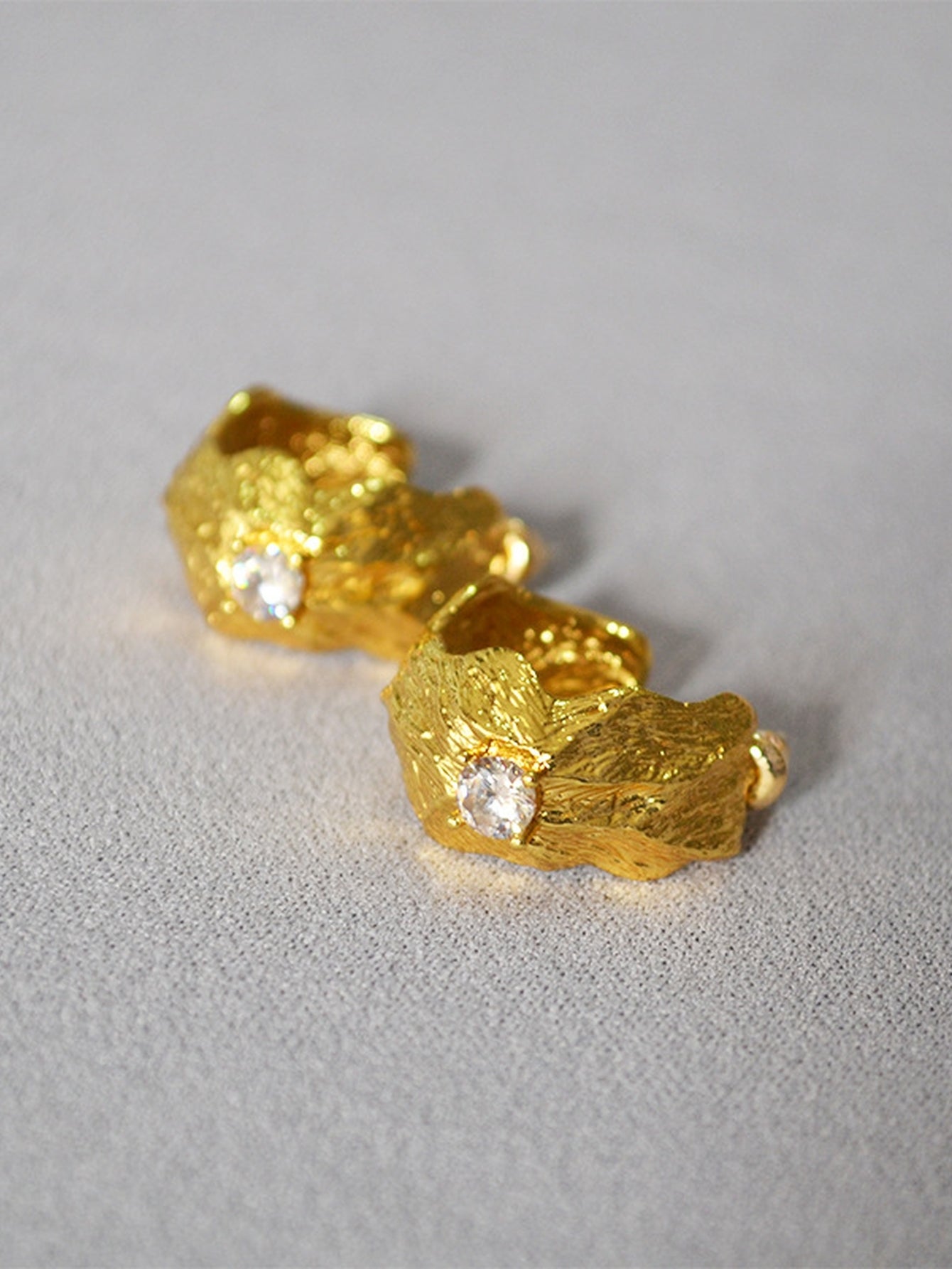 Textured Gold Cubic Zirconia Hoop Earrings
