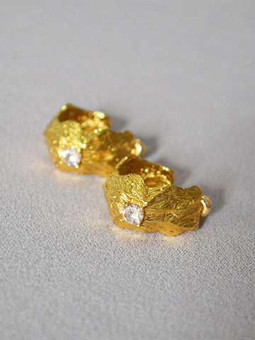 Textured Gold Cubic Zirconia Hoop Earrings