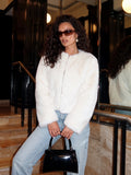 Luxury Cropped White Faux Fur Coat
