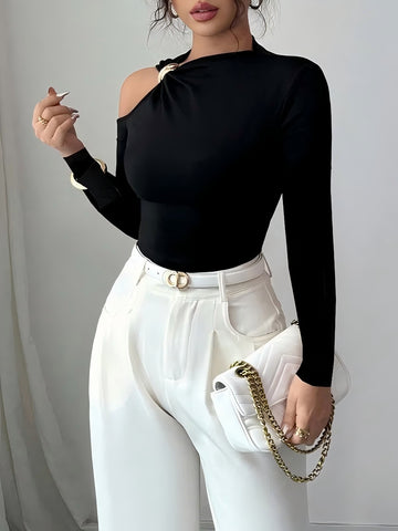 Cutout Ring Detail Long Sleeve Tee