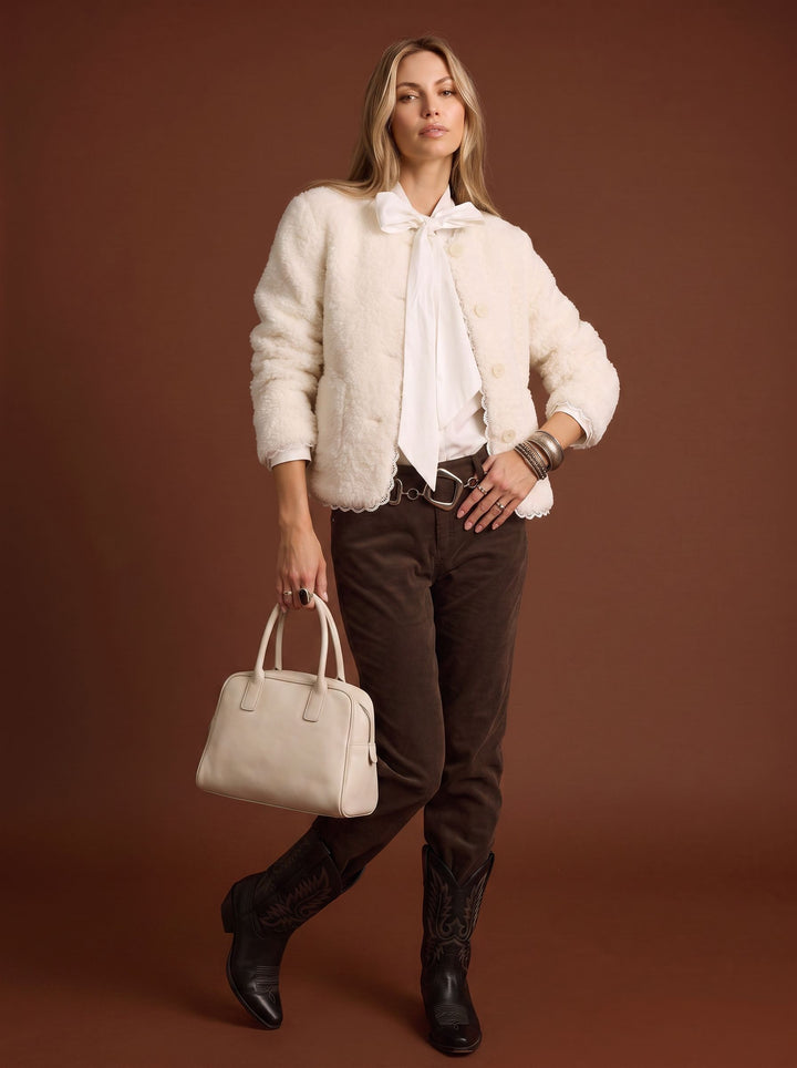 Cozy Textured Lace Trim Fleece Jacket