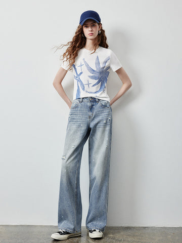 Sparkly Distressed Wide Leg Jeans