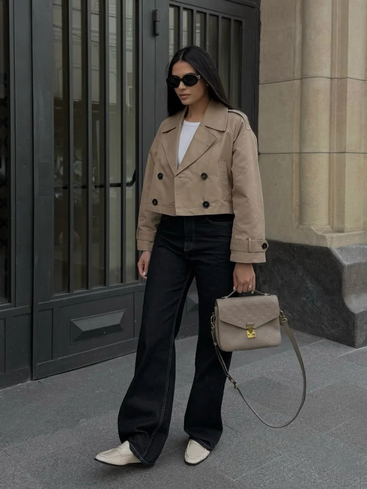 Double Breasted Cropped Trench Coat