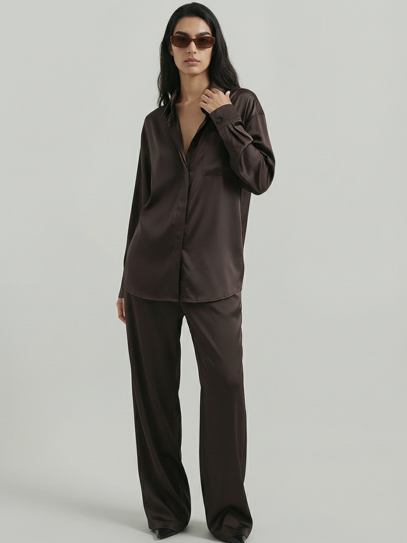 SAÏA Oversized Elegant Shirt-Brown