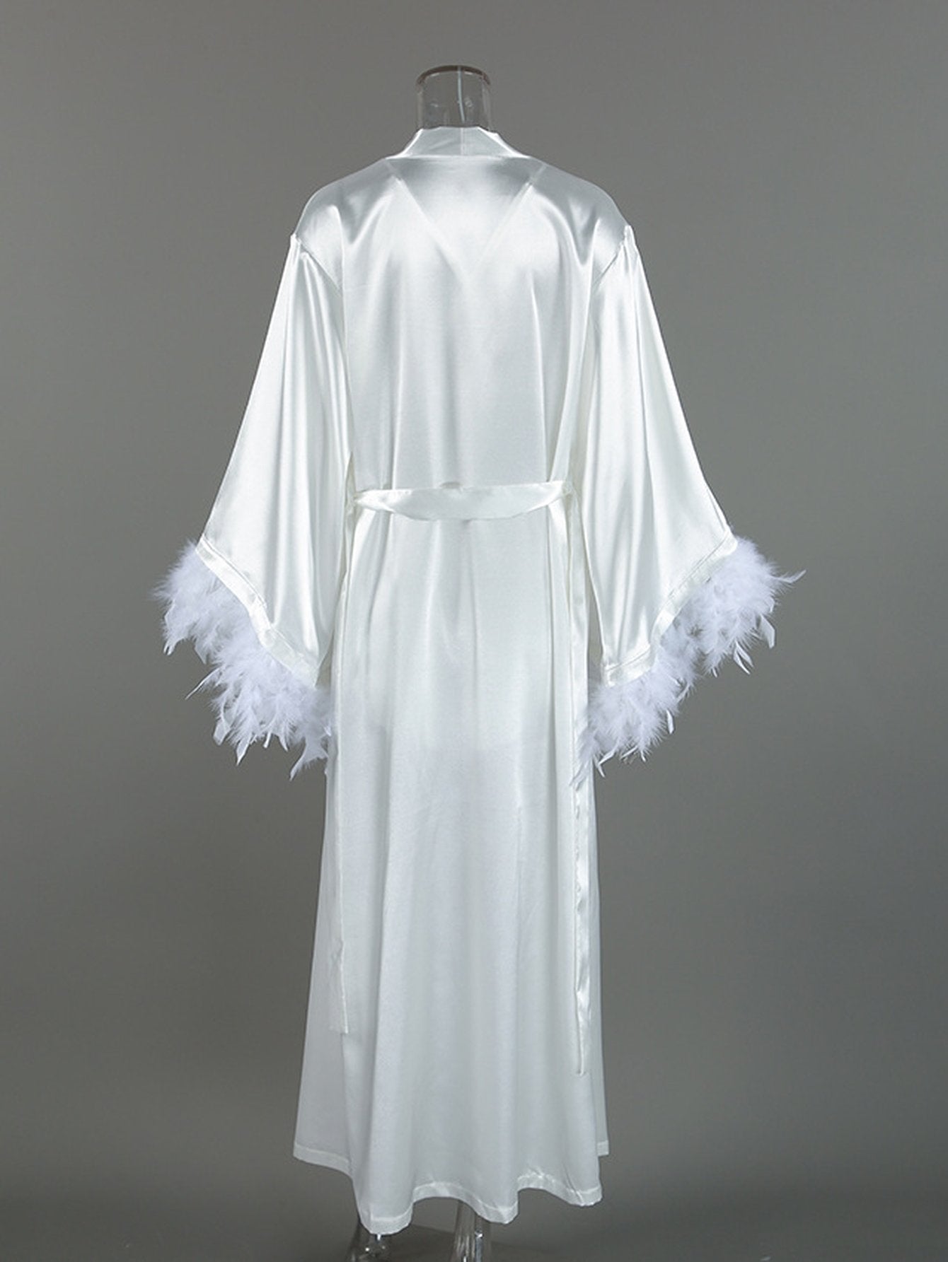 Feather Trim Satin Pajama Set