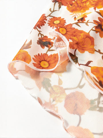 Floral Mesh Mock Neck Crop Top