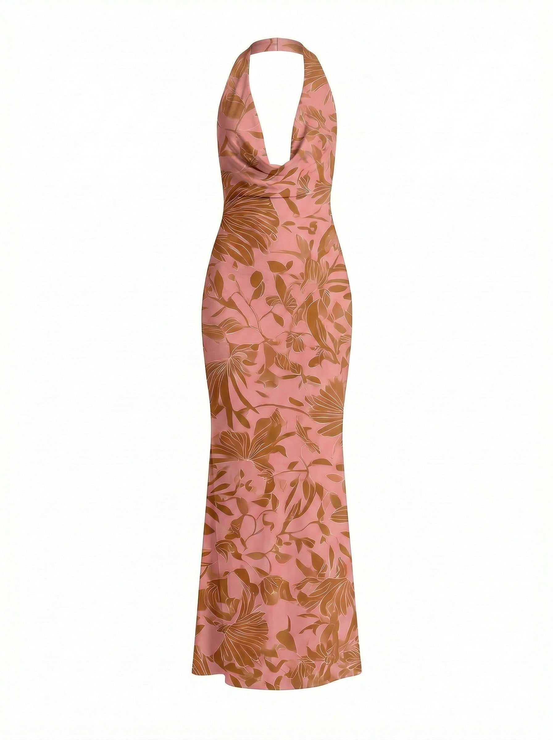 LILA Floral Print Cowl Neck Bodycon Midi Dress