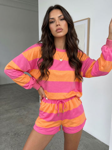 Cozy Striped Lounge Shorts Set