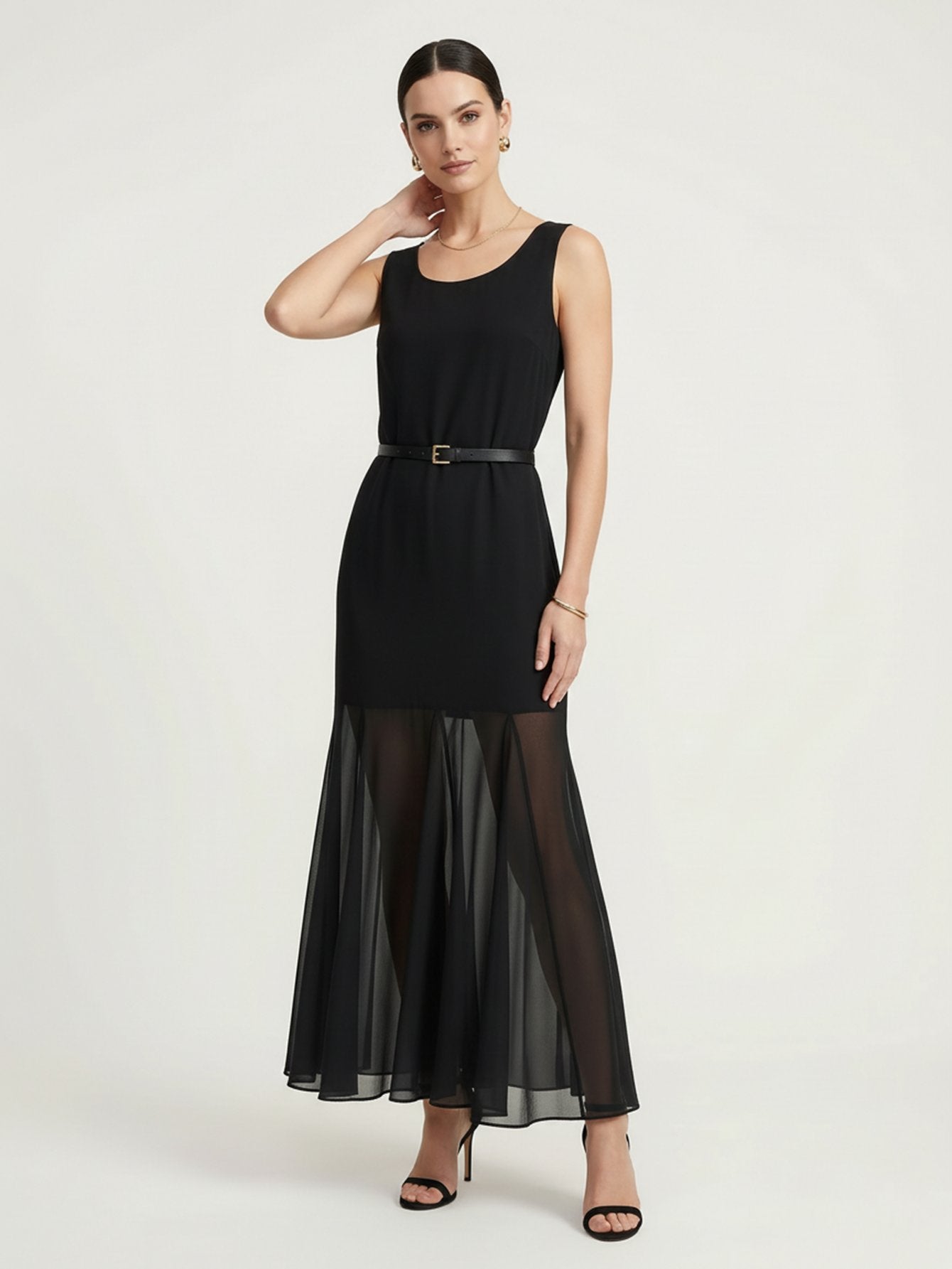 Include Belt Tulle-paneled Dress