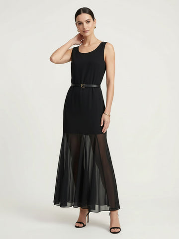 Include Belt Tulle-paneled Dress