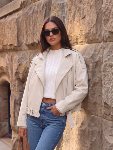 Oversized Faux Leather Moto Jacket