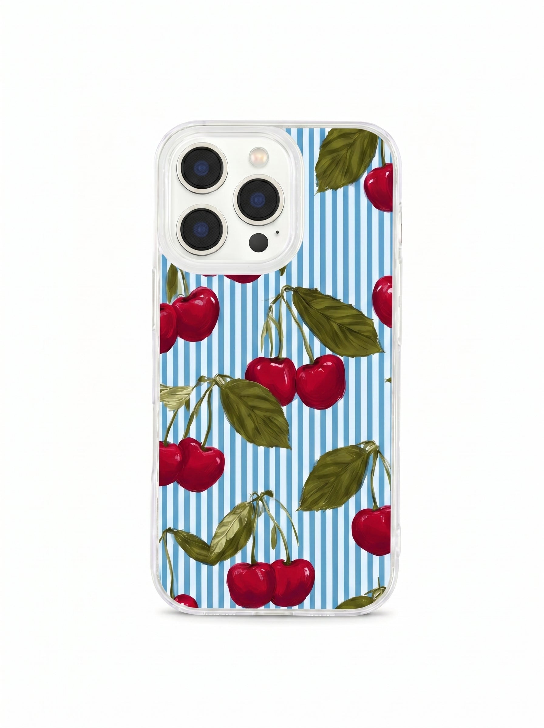 Blue Stripe Cherry Clear Phone Case