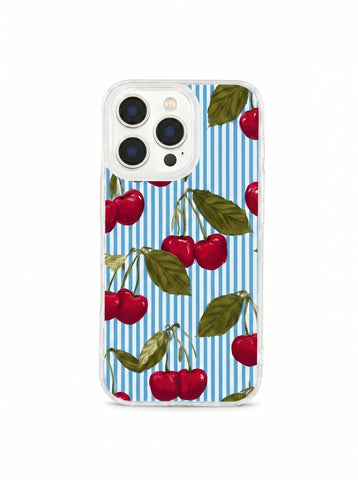 Blue Stripe Cherry Clear Phone Case