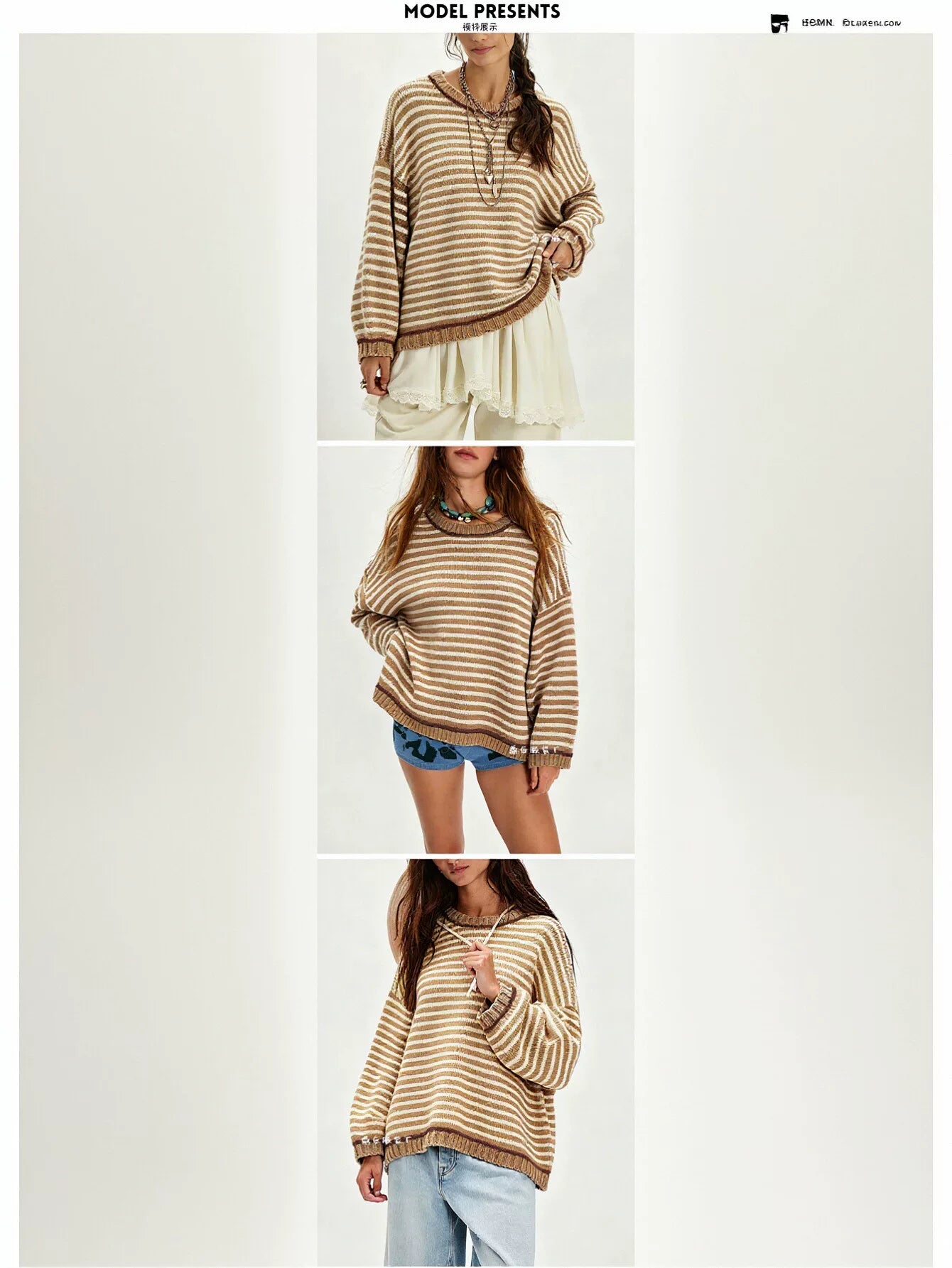 Oversized Striped Crewneck Knit Sweater
