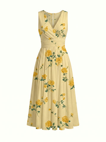 CORINNE
Floral Print V Neck A Line Midi Dress