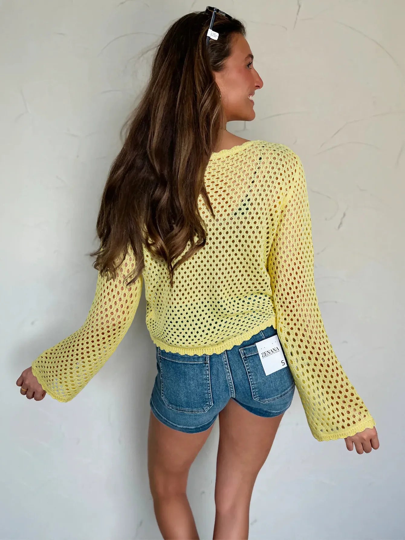 Yellow Open Knit Crochet Sweater