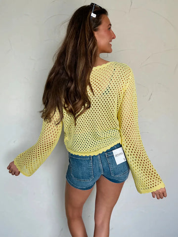 Yellow Open Knit Crochet Sweater