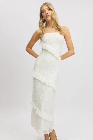 Off Shoulder Lace Tiered Vacation Maxi Dress