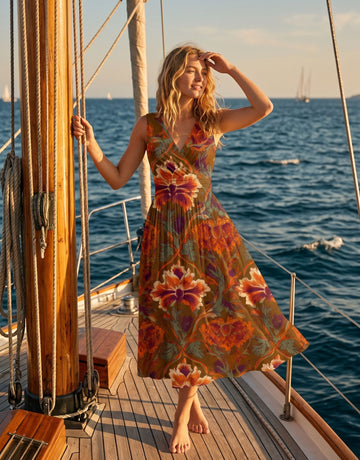 CORINNE
Floral Print V Neck A Line Midi Dress