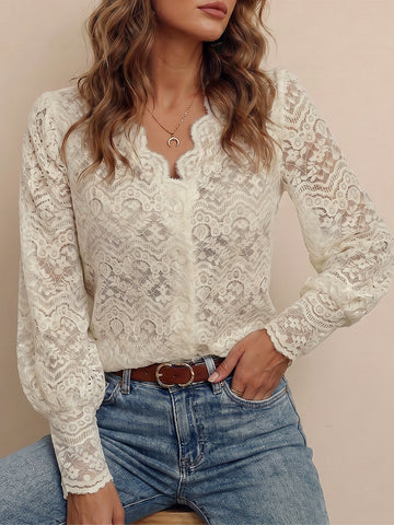 Elegant Floral Lace Button Down Shirt