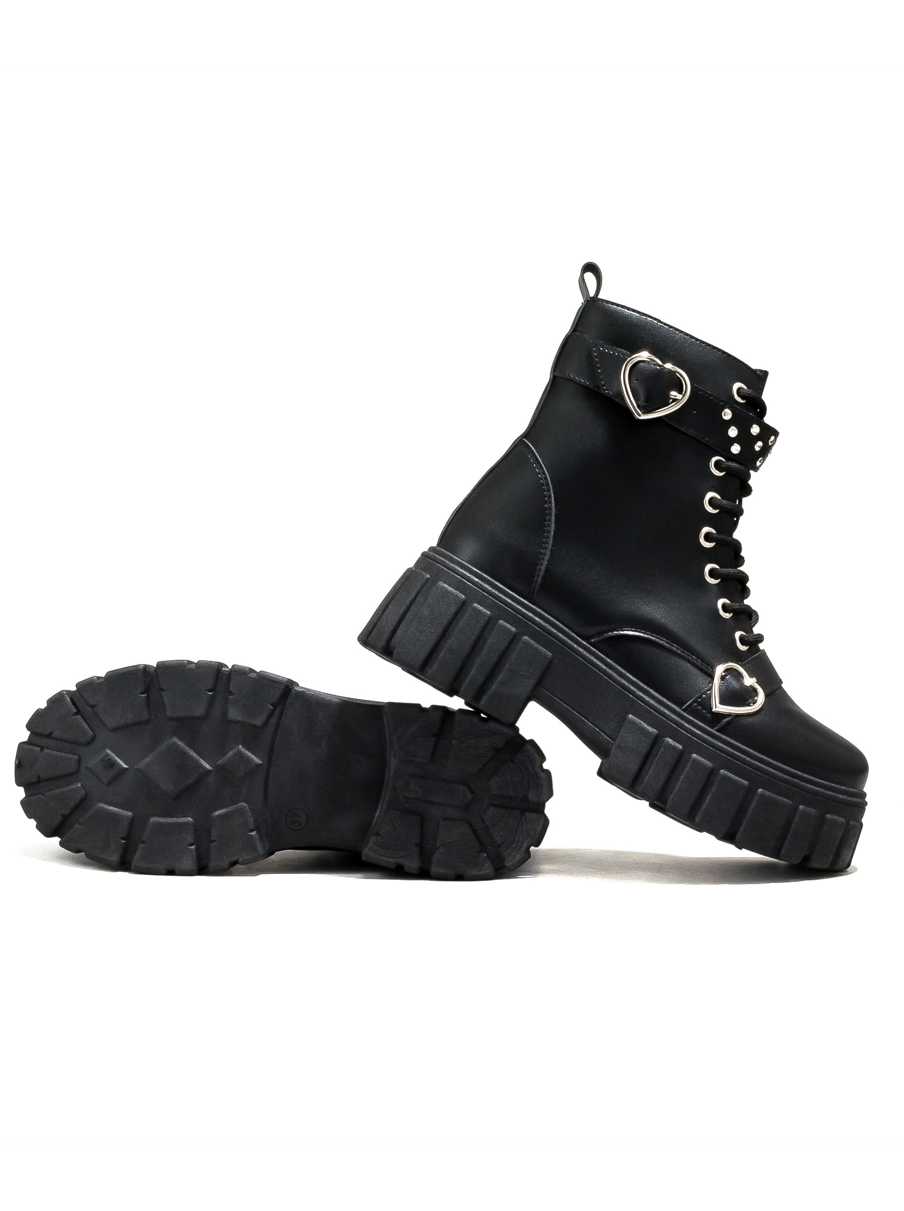 Studded Heart Platform Combat Boots