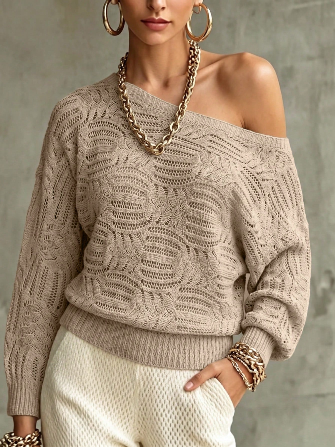 Open Knit Off Shoulder Sweater