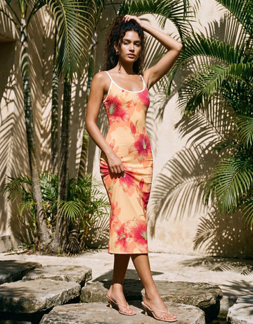 CAPRI Floral Print Sleeveless Bodycon Midi Dress