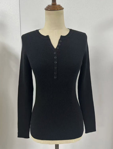 Ribbed Slim Fit Button Front Sweater
