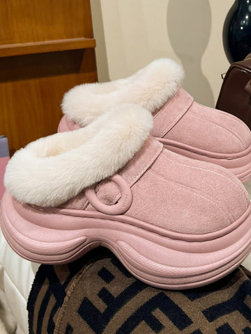 Fuzzy Platform Suede Clog Slippers