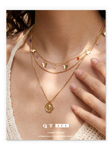 Dainty Gold Layered Butterfly Necklace
