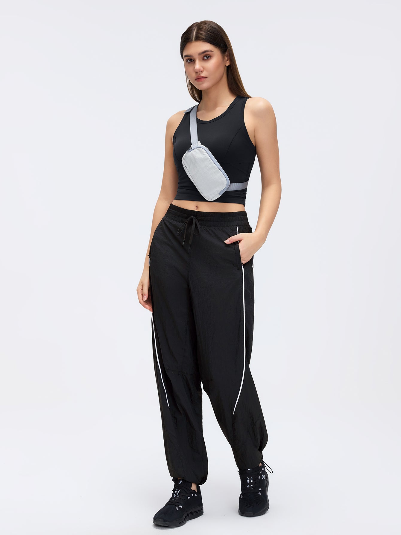 Round Neck Longline Athletic Yoga Tank-Blue