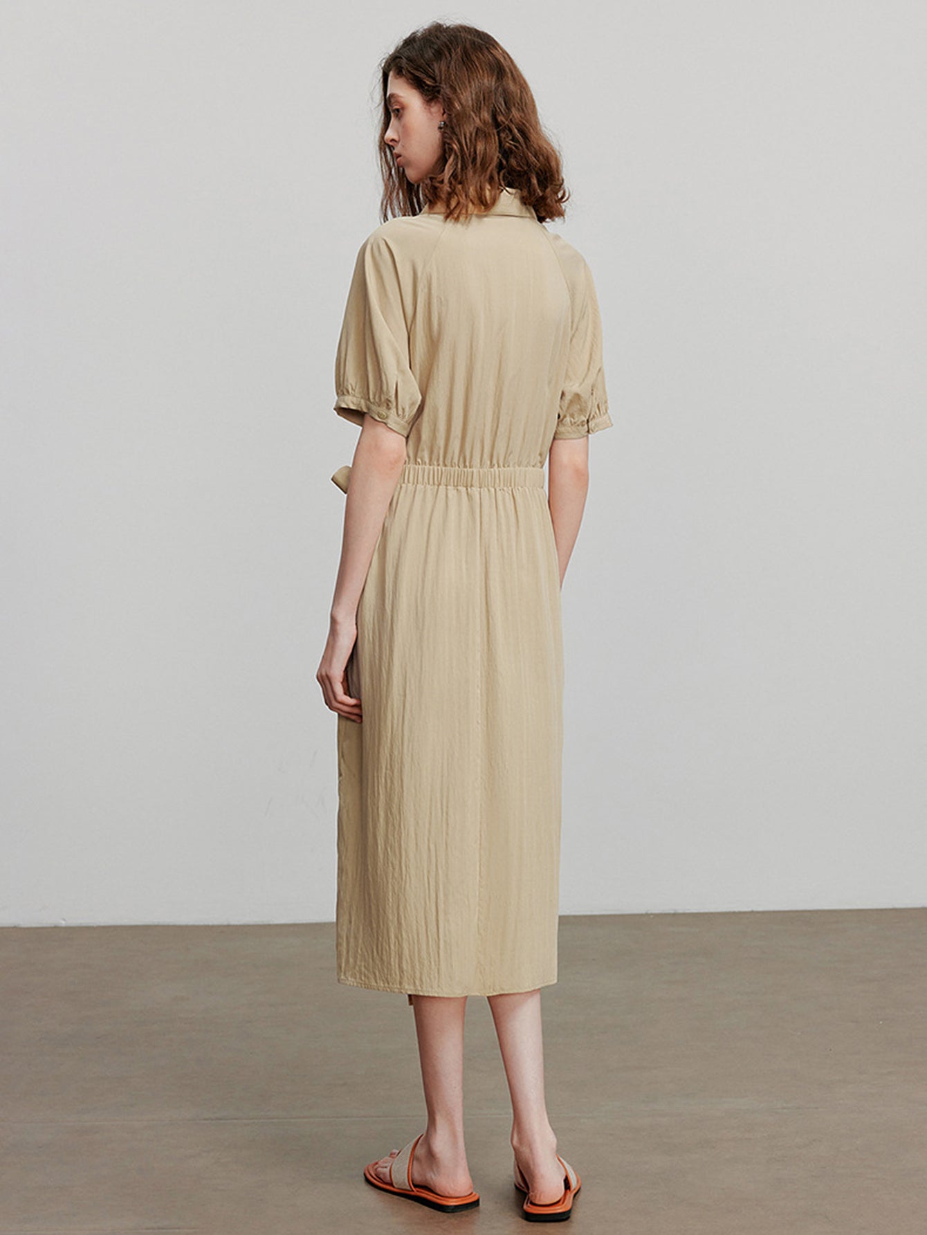 Wrap Waist Short Sleeve Midi Dress