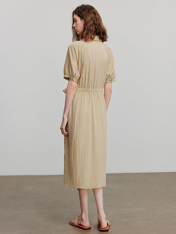 Wrap Waist Short Sleeve Midi Dress