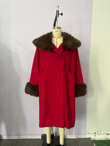 Faux Fur Trim Double Breasted Coat