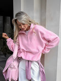 Cozy Pink Quarter Zip Fleece Sweatshirt