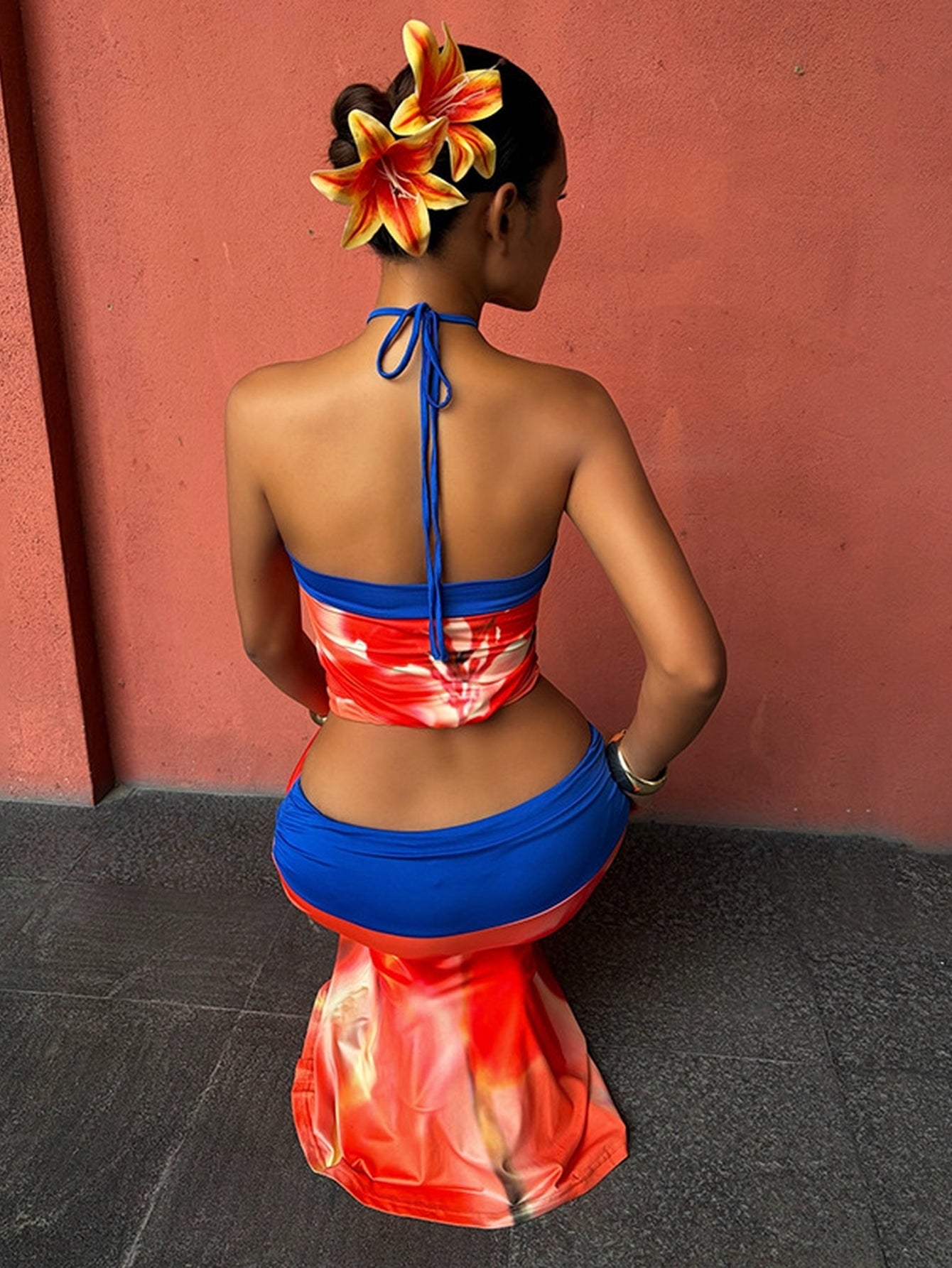 Vibrant Halter Top Maxi Skirt Set