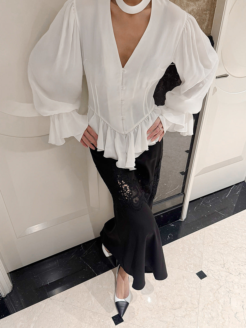 Chic Ruffled Chiffon Peplum Blouse