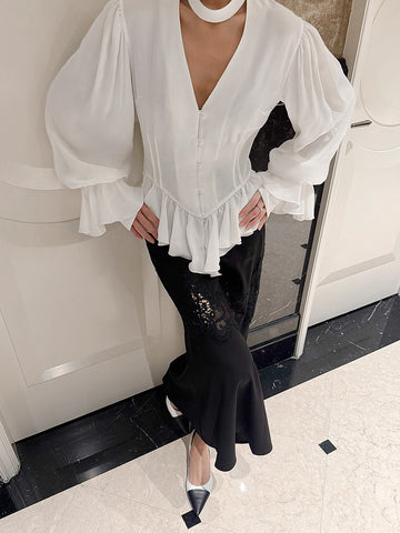 Chic Ruffled Chiffon Peplum Blouse
