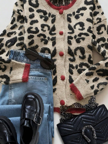 Cozy Leopard Print Knit Cardigan
