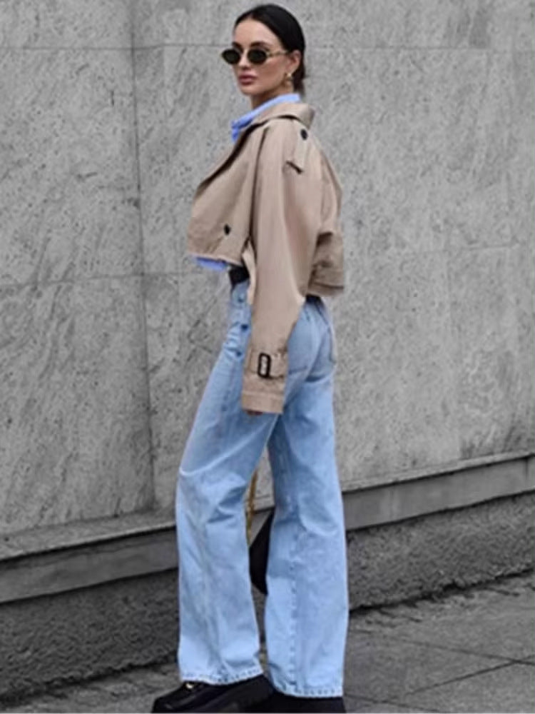 Cropped Belted Military Trench Jacket