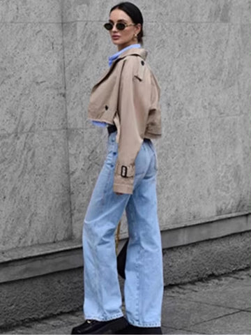 Cropped Belted Military Trench Jacket