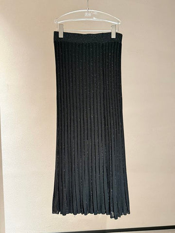 Metallic Shimmer Pleated Midi Skirt