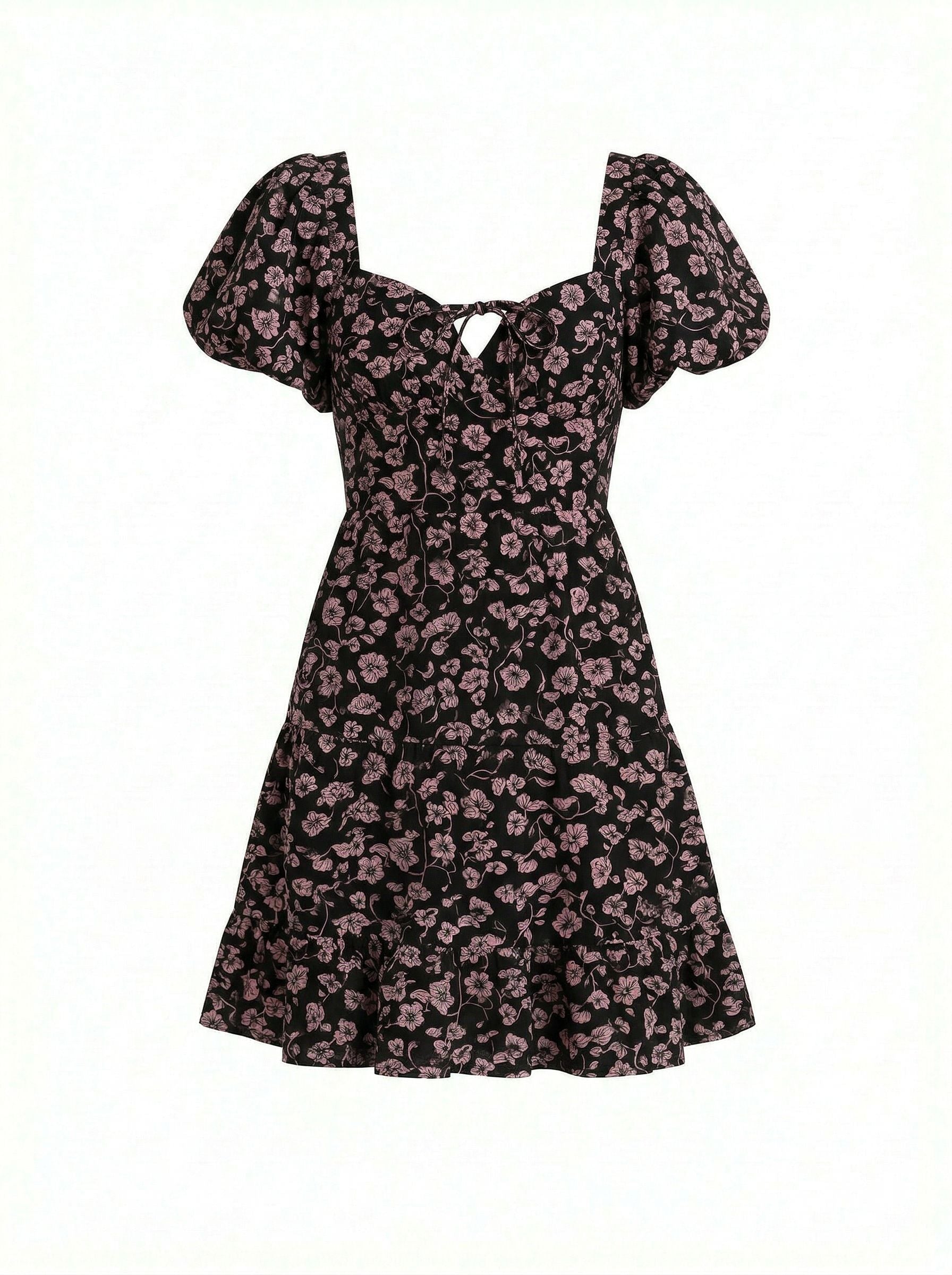 AYLA Floral Print Puff Sleeve Tiered Mini Dress