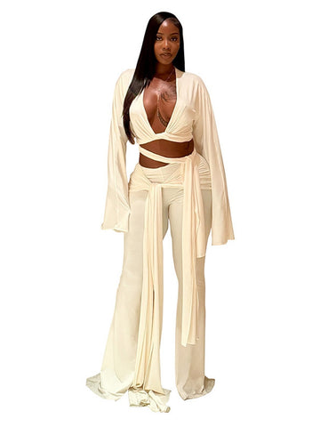 Sexy Wrap Tie Long Pant Set