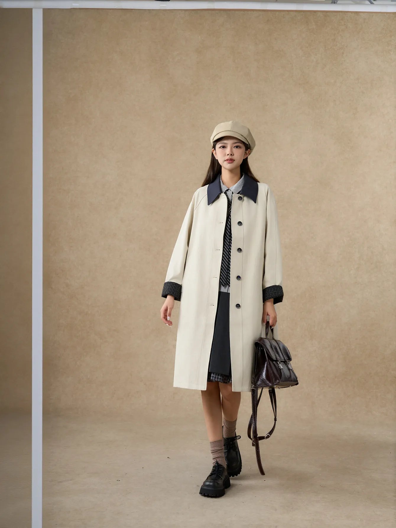 Classic Contrast Collar Trench Coat