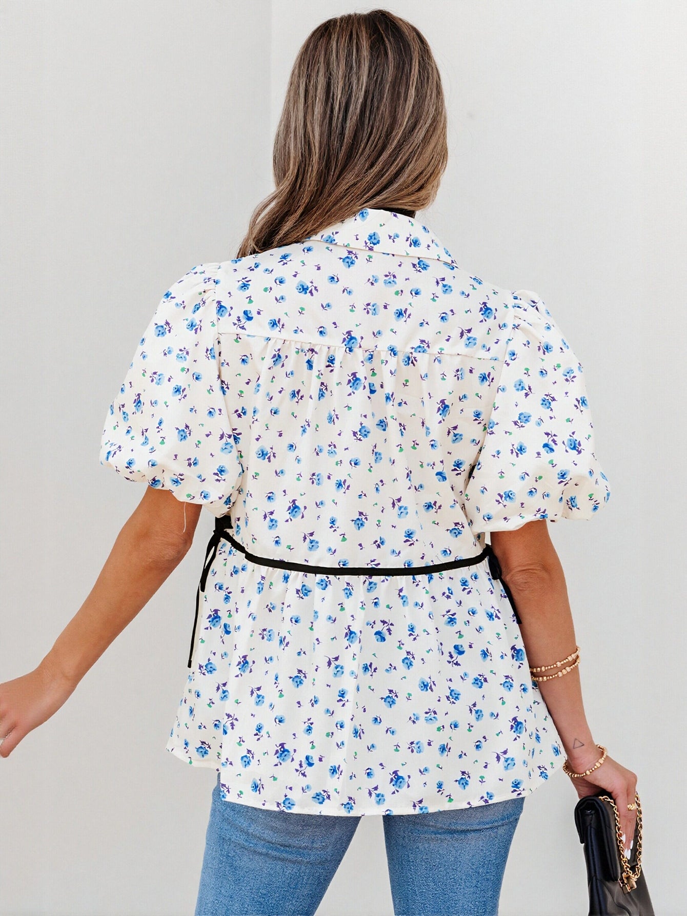 Floral Puff Sleeve Button Down Shirt